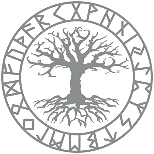 Samunshi® Wandtattoo Yggdrasil mit Runen C Wandaufkleber Wandsticker Aufkleber 90 x 90cm mittelgrau von Samunshi