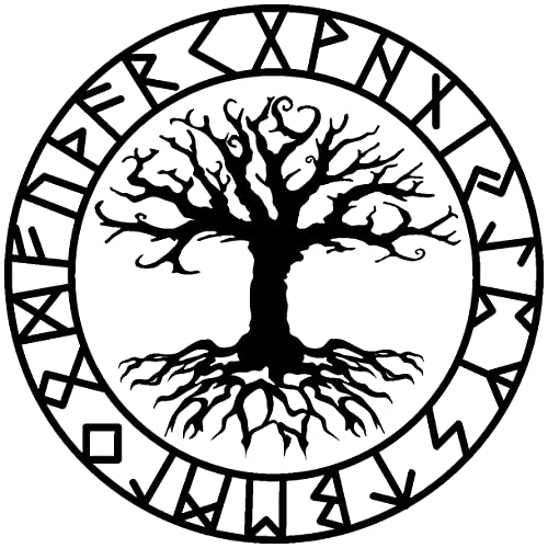 Samunshi® Wandtattoo Yggdrasil mit Runen C Wandaufkleber Wandsticker Aufkleber 90 x 90cm schwarz von Samunshi