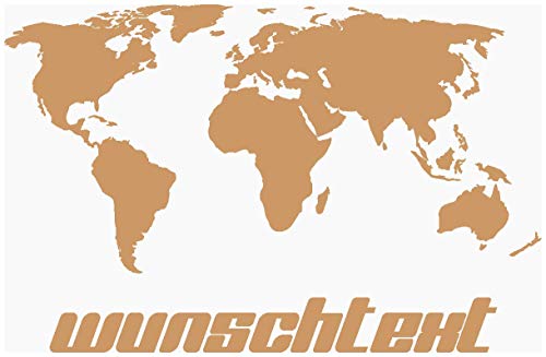 Samunshi® Weltkarte mit Wunschtext Aufkleber in 4 Größen und 25 Farben (30x20cm Hellbraun) von Samunshi