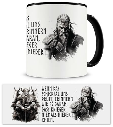 Samunshi® Wikinger Tasse mit Spruch Krieger Knien Niemals Yggdrasil Geschenk für Germanen Nordmänner und Wikinger Fans Kaffeetasse Lustige Tassen z von Samunshi