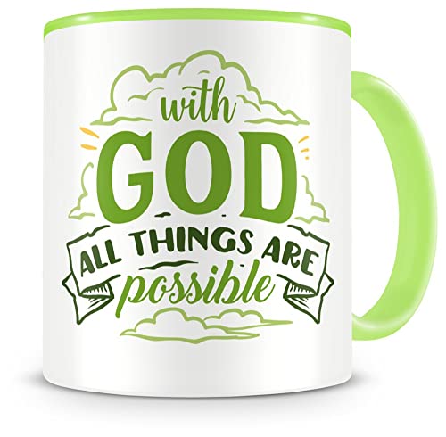 Samunshi® With God All Things Are Possible Tasse Glaube Jesus Bibelvers Geschenk Kaffeetasse Teetasse Kaffeepott Kaffeebecher Becher grün von Samunshi