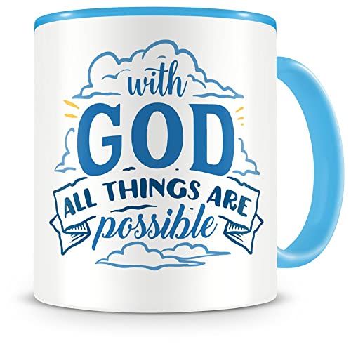 Samunshi® With God All Things Are Possible Tasse Glaube Jesus Bibelvers Geschenk Kaffeetasse Teetasse Kaffeepott Kaffeebecher Becher hellblau von Samunshi