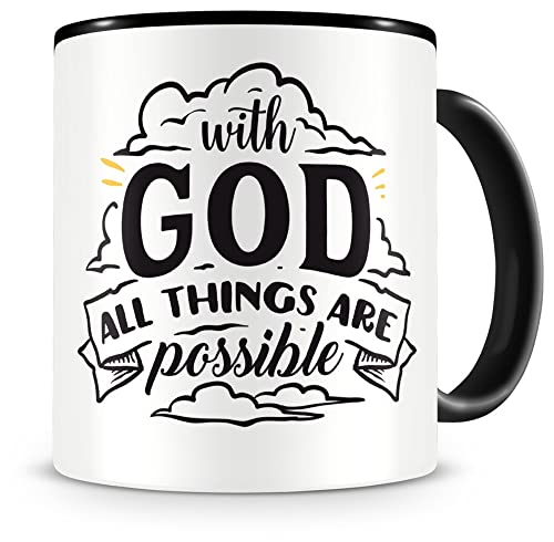 Samunshi® With God All Things Are Possible Tasse Glaube Jesus Bibelvers Geschenk Kaffeetasse Teetasse Kaffeepott Kaffeebecher Becher schwarz von Samunshi