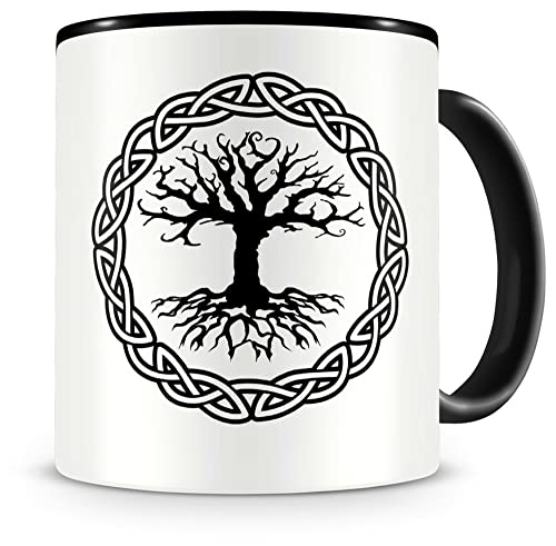 Samunshi® Yggdrasil mit Knoten A Tasse Kaffeetasse Teetasse Vikinger Wikinger Germanen schwarz 300ml von Samunshi