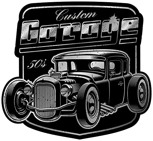 Samunshi Custom Garage Hot Rod Aufkleber Autoaufkleber für Motorrad Fahrrad Roller oder Auto Sticker Chopper Hot Rod Bopper Enduro Motocross Rockabilly Vintag (10x9cm Custom Garage Hot Rod) von Samunshi