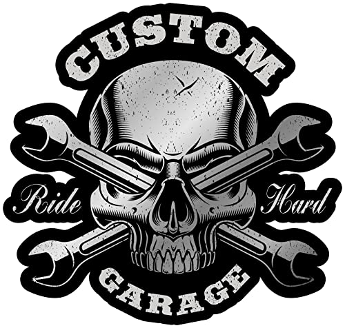 Samunshi Custom Garage Ride Hard Aufkleber Autoaufkleber für Motorrad Fahrrad Roller oder Auto Sticker Chopper Hot Rod Bopper Enduro Motocross Rockabilly Vint (10x10cm Custom Garage Ride Hard) von Samunshi