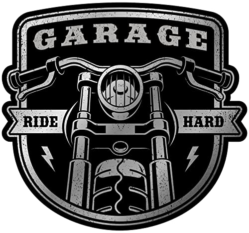 Samunshi Ride Hard Garage Aufkleber Autoaufkleber für Motorrad Fahrrad Roller oder Auto Sticker Chopper Hot Rod Bopper Enduro Motocross Rockabilly Vinta (10x9cm Ride Hard Garage) von Samunshi