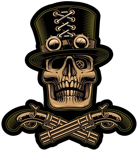 Samunshi Steampunk Skull Totenkopf Aufkleber Autoaufkleber für Motorrad Fahrrad Roller oder Auto Sticker Schädel Totenschädel (27x30cm Steampunk Skull Totenkopf) von Samunshi