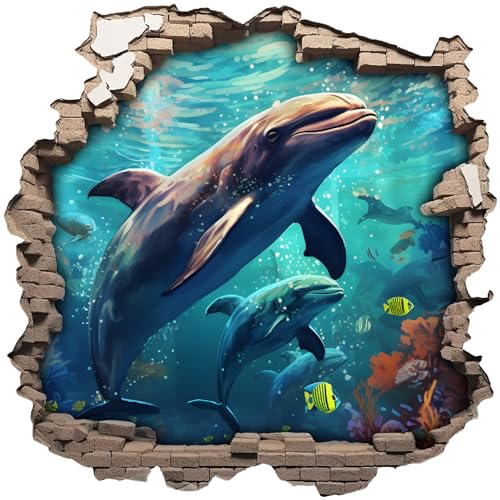 Samunshi Wandtattoo Wandriss mit Delfin Fenster in andere Welt Portal Schiffsfenster Kinderzimmer Wandaufkleber (30x30cm Delfin) von Samunshi