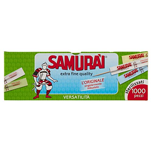 Samurai 341 CB Zahnstocher einzeln Einzeln Verpackt, Birke, grün, 6.6 x 0.2 x 0.2 cm, 1000 Stück von ESSGES