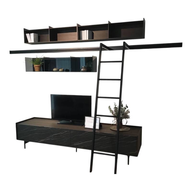 Wohnwand Mit Sideboard Cabaret Front Schwarz Korpus Eiche Element Domino Glas Sc... von San Giacomo
