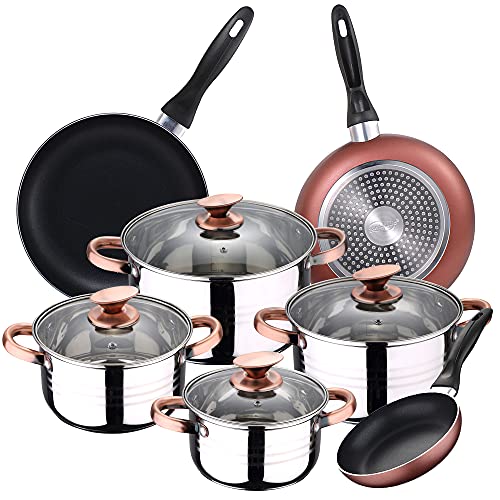 Batterie 8 Stück Edelstahl induktionsgeeignet + 3 Pfannen Ø 16/20/24 cm, gepresstes Aluminium, induktionsgeeignet von San Ignacio