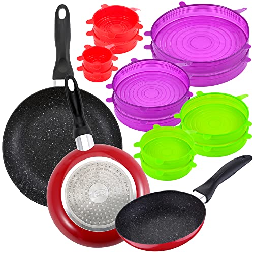 Packung mit 3 Bratpfannen, Durchmesser 16 cm, Durchmesser 20 cm, Durchmesser 24 cm, Set mit 12 Stück Silikondeckel Packung mit 3 Bratpfannen, Durchmesser 16 cm, Durchmesser 20 cm, Durchmesser 24 cm, Set mit 12 Stück Silikondeckel von San Ignacio