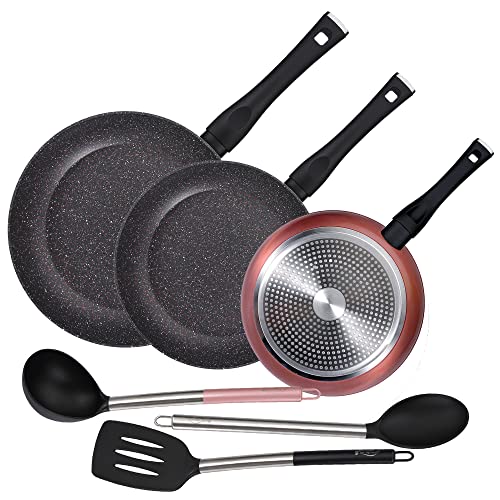 Packung mit 3 Pfannen Ø 20/24 und 28 cm + 3 Stück Küchenhelfer aus Nylon von San Ignacio