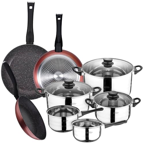 Packung mit 3 Pfannen Ø 20/24 und 28 cm + 8 Stück Küchenbatterie aus Edelstahl von San Ignacio