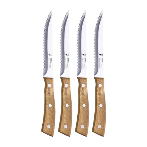 San Ignacio Agros - Set von 4 Messern für Fleisch - Edelstahlblech mit Matt -Finish - Blatt 12,5 cm - Acacia -Holzgriff - perfekt für Grillabende - sicherer Griff von San Ignacio