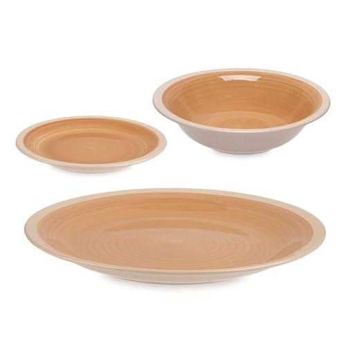 San Ignacio 18-teiliges Geschirr-Set, Steingut, Beige, Rand der VESSIA-Kollektion von San Ignacio