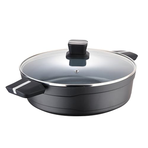 San Ignacio Bistro Grey - Niedriger Topf von 28 cm - Made aus Guss Aluminium - Innenraum in Quantenstahl - Matt -Punkt Outdoor -Induktionspunkt - weicher Touch Black Mango von San Ignacio