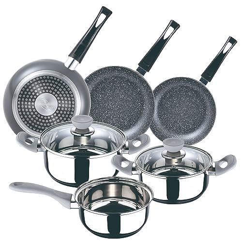 San Ignacio Kochgeschirr-Set, 5-teilig, Alexia" + Set mit 3 Pfannen (16/20/24 cm) aus gepresstem Aluminium von San Ignacio