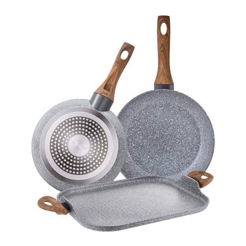 Set mit 2 Pfannen Ø 22 x 26 cm, aus geschmiedetem Aluminium + Bräter 35,5 x 28,3 cm, aus Aluminium, Kollektion Daimiel von San Ignacio