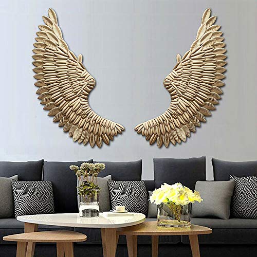 SanBouSi Large Engelsflügel Wanddeko aus Metall 3D Angel Wandskulpturen Angel Wings Wanddekoration Gold Metallflügel Wandhänger 100 x 38 cm von SanBouSi