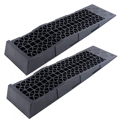 2 Stück PKW Auffahrrampe Reifenregal Bordsteinrampe Laderampen 3 Tonnen Kunstoff Rampe Plattform Auffahrt 70 x 20 x 8 cm Schwarz von SanBouSi