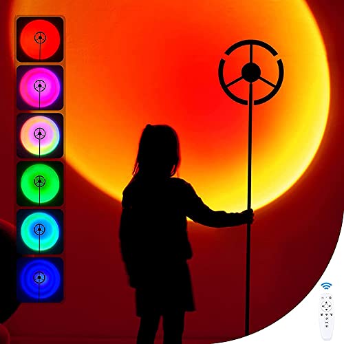 2 in 1 Standleuchte LED Dimmbar RGB Stehlampe Sunset Lamp 1,8m Hoch, Live-Übertragung Projection Lamp mit Fernbedienung für Wohnzimmer Schlafzimmer von SanBouSi