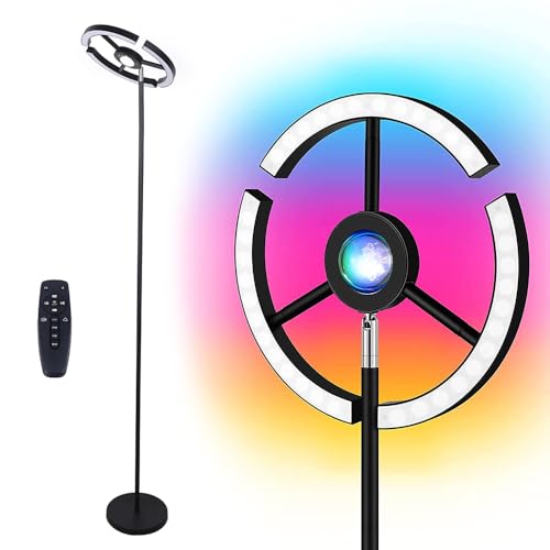2 in 1 Standleuchte LED Dimmbar RGB Stehlampe Sunset Lamp 1,8m Hoch, Live-Übertragung Projection Lamp mit Fernbedienung für Wohnzimmer Schlafzimmer von SanBouSi