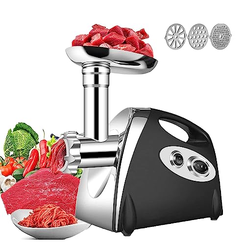 800W Elektrischer Fleischwolf Wurstfüller Multi Küchenmaschine Meat Grinder mit 3 Mahlplatten und Wurstfüllrohren, Edelstahl Wurstmaschine Schwarz von SanBouSi