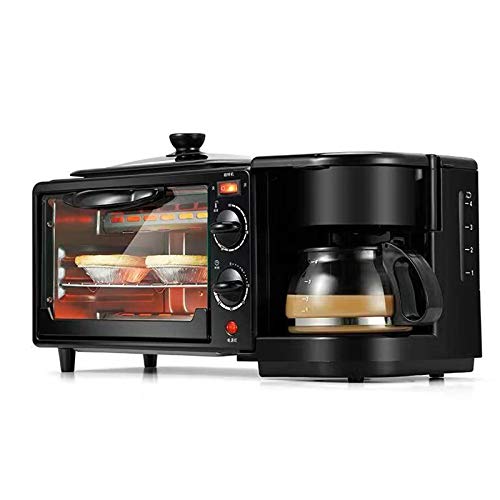 3 In1 Mini-Öfen Multifunktional Frühstücksmaschine mit Kaffeemaschine Backofen Würstchen backen Toastofen Minibackofen 9L von SanBouSi