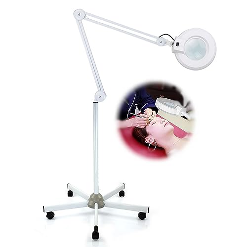 5 Dioptrien Lupenleuchte Glas mit Standfuß Kosmetiklampe LED Lupenlampe Swivel Arm Standlupe mit Beleuchtung für Schönheitssalons, Friseure, Tattoo-Studios 22W von SanBouSi