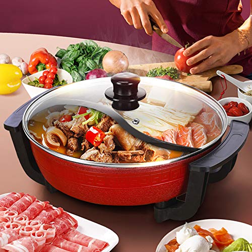 6L Elektrischer Hot Pot Multifunktions Partypfanne Doppelgittertopf Yin Yang Hotpot Topfkocher Antihaft für Hause, Temperatureinstellung 1300W von SanBouSi