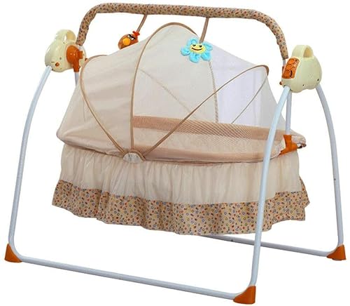 SanBouSi Babywiege Babyschaukel Elektrisch Baby Swing Schaukelwippe Babywippe mit Matratze & Moskitonetz Automatische Wiege 3 Gänge Schaukel, 12 Melodien von SanBouSi