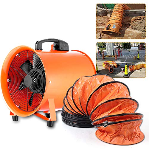 Bauventilator Gebläse Axialgebläse Baugebläse mit 10m PVC Abluftschlauch, Baustellengebläse 71 dB Geräuschpegel Industrielüfter 2800 U/min von SanBouSi