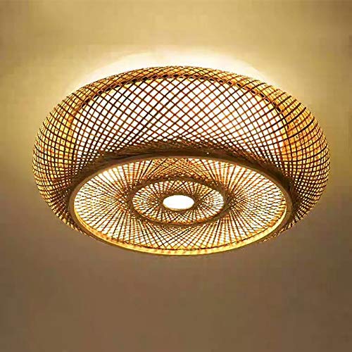 SanBouSi Deckenlampe Antike Bambus Deckenlampe Retro Kreative Rattan Lampenschirm Kronleuchter E27 Land Korridor Pendelleuchte Handgewebte Warmes Lamp 40cm von SanBouSi