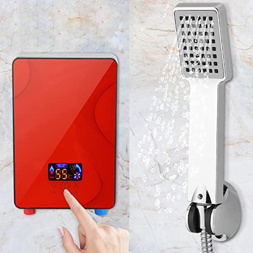 Digital Elektrisch Warmwasser Durchlauferhitzer Tankless Warmwasser mit Bad Dusche Kit 30-55 ℃ LED-Anzeige, Touch-Bedienung, Stromausfallschutz 6500W von SanBouSi