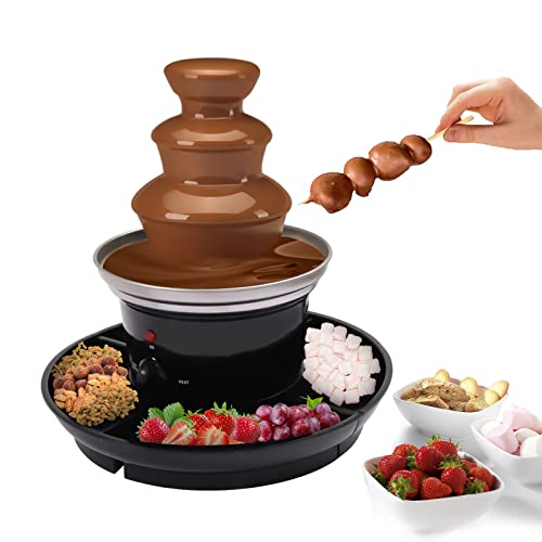 Elektrischer Schokobrunnen 3 Etagen, Edelstahl Schokofondue mit Schmelzfunktion mit Snacks Tabletts und 6 Gabeln Schokofondue Käsefondue Fondue Set von SanBouSi