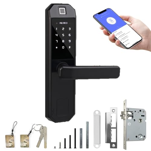 Fingerabdruck Smart Türschlösser Elektronischer Türschloss Fingerabdruck Sperre Door Locks Mit Einsteckschloss, Fingerabdruck, 2 Schlüssel, 2 IC-Karte, Türstärke 35-50mm von SanBouSi