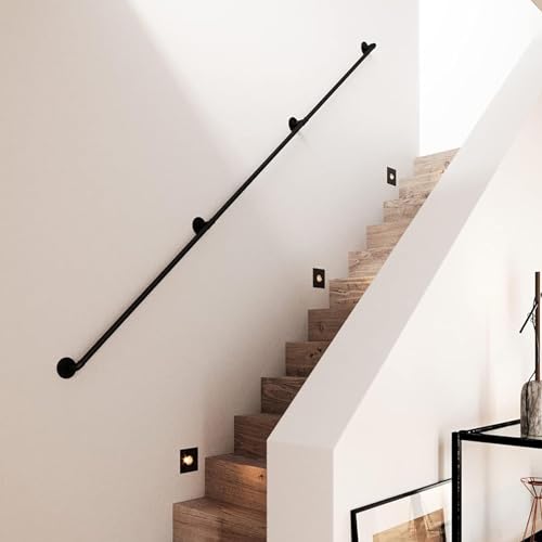 Handläufe für Treppen 360cm, Treppengeländer Innen Wandhandlauf Verzinktes Industrielle Rutschfester Handlauf Schwarz Flansch Vorrichtung von SanBouSi