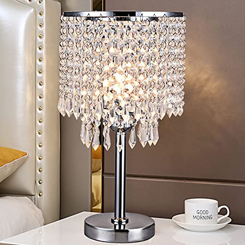 Kristall Tischlampe Nachttischlampe Kristallglas, Runder Standfuß Elegante Moderne Tischlampen Heimtischlampe Deko Lampe mit Kristallen Weiß von SanBouSi