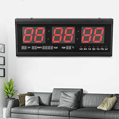 SanBouSi Led Digitale Wanduhr 48cm Große Kalenderuhr Temperatur Wanduhren Digitaluhr Ziffer Display Tischuhr für Zimmer Küche Büro, EU Stecker (Rot) von SanBouSi