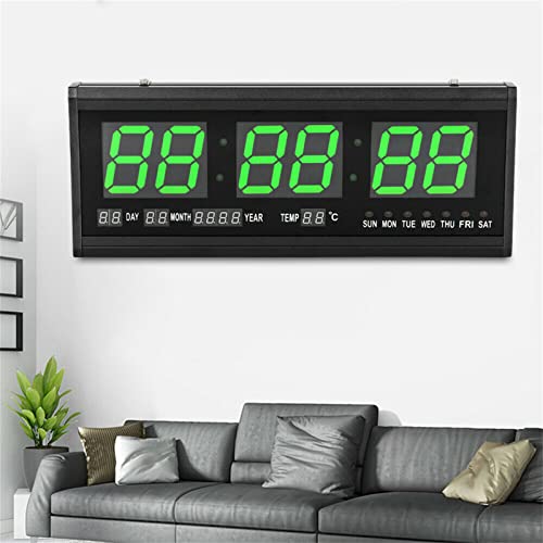 SanBouSi Led Digitale Wanduhr 48cm Kalenderuhr Datum Temperaturanzeige Wanduhren Display Tischuhr Wall Clock für Zimmer Küche Büro, EU Stecker Grün von SanBouSi