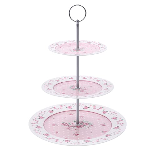 SanBouSi Obst Etagere 3 Etagen Kuchenständer aus Keramik Muffin Cupcake Ständer Süßigkeiten Teller Servierplatte Rosa von SanBouSi