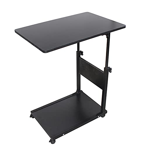 SanBouSi 2 Ebenen Pflegetisch Beistelltisch Couchtisch Sofatisch mit Rollen Mobiler Kaffeetisch Höhenverstellbar Nachttisch für Krankenbett, Pflegebett, Laptoptisch, Schwarz von SanBouSi