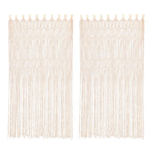 SanBouSi 2 Stück Macrame Türvorhang Boho Handgewebte Makramee Wandbehang Vorhang Raumteiler Vorhang mit Holzringe Fenstervorhang Türvorhänge Hochzeit Hintergrund Arch Boho Wanddekor (85 * 200cm) von SanBouSi