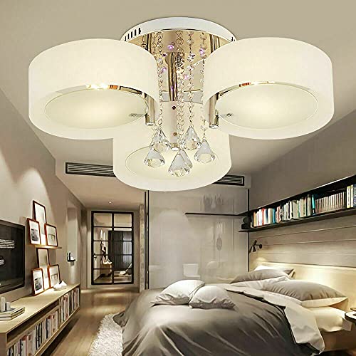 SanBouSi 3/5 Flammig Kristall Deckenleuchte Deckenlampe Modern Kronleuchter Pendelleuchte Hängeleuchte Energie Sparen Einstellbar Wohnzimmer Lampe mit Fernbedienung / E27 LED (3 Flammig) von SanBouSi