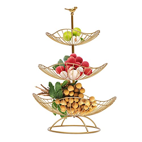 SanBouSi 3 Etage Obstschale Etagere, Küche Obst Etagere aus Metall Lotosblatt Obstteller Obst Etagere 3 Stöckig Stehend für Obst Gemüse Kuchen, Golden von SanBouSi