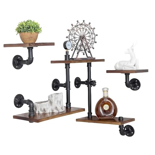 SanBouSi 5 Ebenen Industrial Schweberegal Massivholz Regale für Wände, Vintage Hängeregal Bücherregal Rohr Regale Metallrahmen Wandregale Wohnzimmer SanBouSi 5 Ebenen Industrial Schweberegal Massivholz Regale für Wände, Vintage Hängeregal Bücherregal Rohr Regale Metallrahmen Wandregale Wohnzimmer von SanBouSi