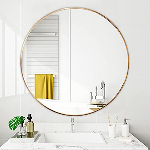 SanBouSi 80cm Wandspiegel Rund Spiegel Großer mit Gold Metallrahmen HD Wandspiegel aus Aluminiumlegierung Schminkspiegel für Badzimmer, Ankleidezimmer von SanBouSi