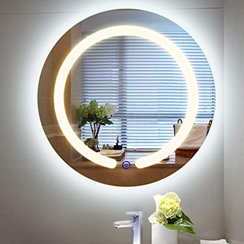 SanBouSi Badspiegel Spiegel mit Beleuchtung Rund Wandspiegel mit Touch Schalter IP44 Wasserdicht Led Badspiegel Badezimmerspiegel, Energiesparend 50cm von SanBouSi